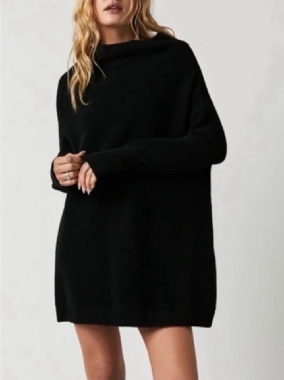 Free People Women's Ottoman Slouchy Tunic Sweater Size Small Black Ribbed‎